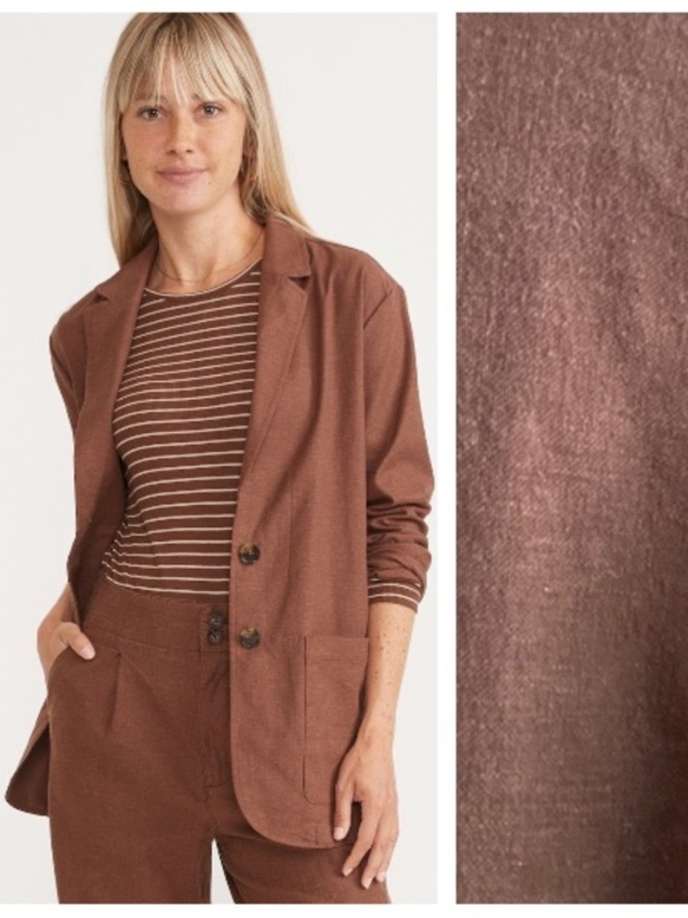 Marine Layer Brown Flora Hemp Lagenlook Blazer Jacket Medium